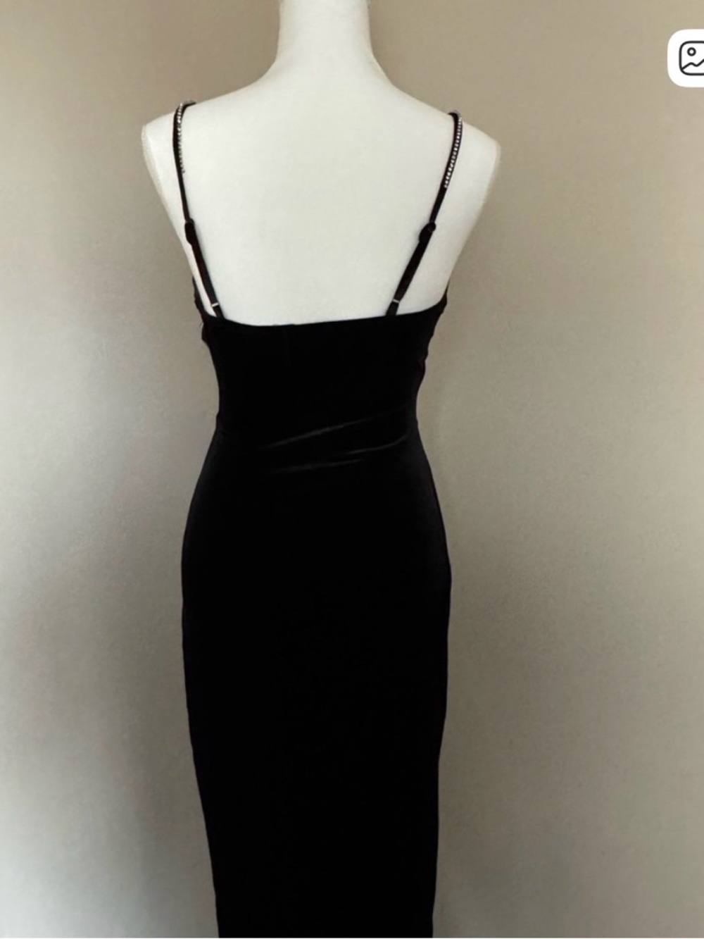 Astr Black Velvet Ruched Rhinestone Straps Midi Dress Size : L - Picture 5 of 7